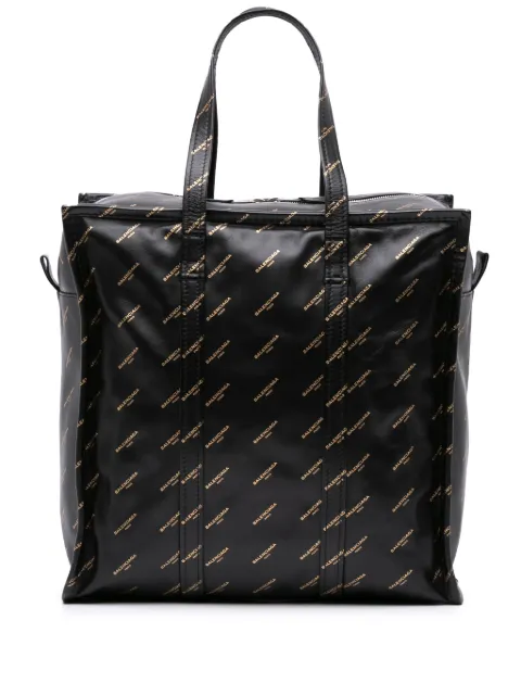 Balenciaga Pre-Owned 2017 M Lambskin Allover Logo Bazar Shopper satchel