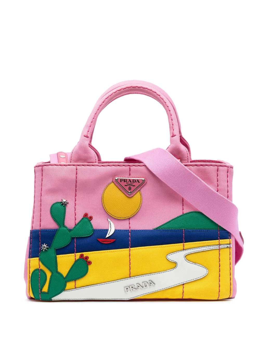 Prada Pre-Owned 2013-2025 Small Canvas Canapa Desert Motif Patch satchel | Multicolour | Image 1
