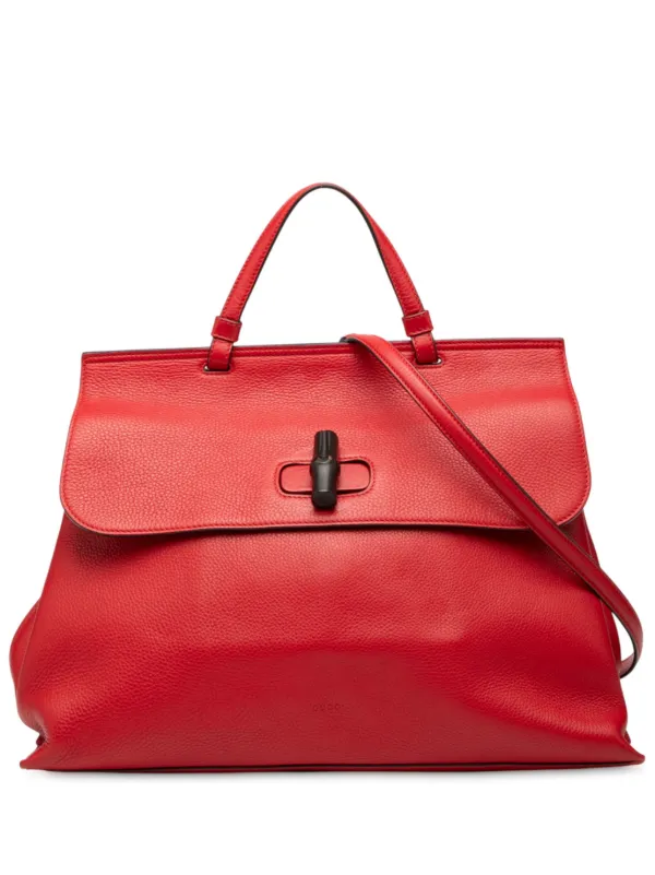 Gucci Pre-owned 2000-2015 Large Leather Bamboo Daily Satchel in Red
