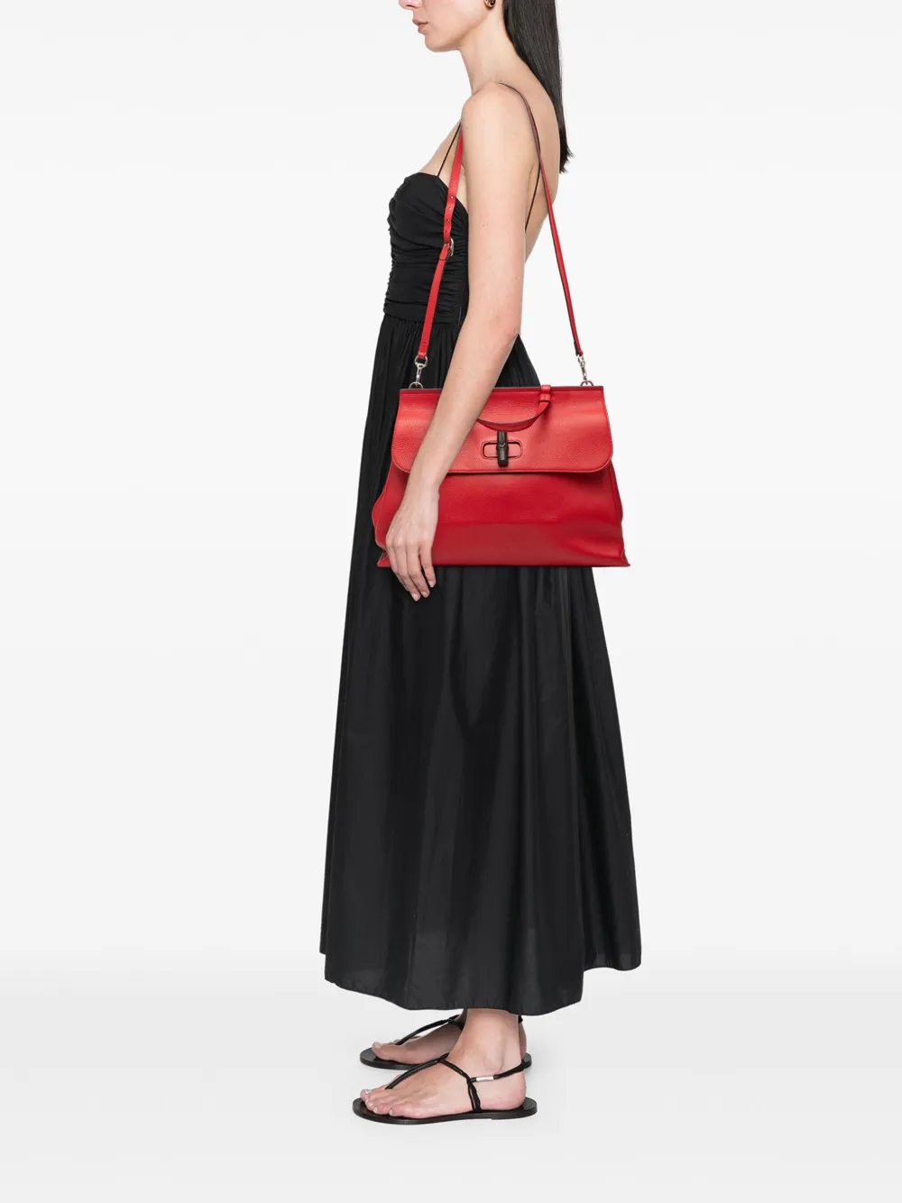 Pre-owned Gucci 2000-2015 Large Leather Bamboo Daily Satchel In Red