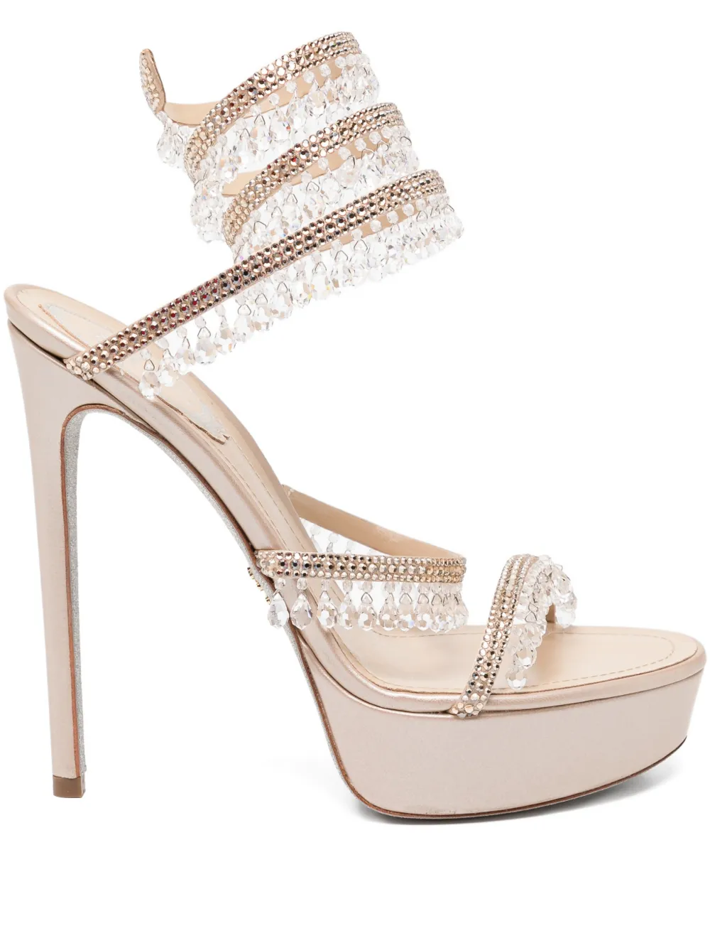 René Caovilla rhinestone heeled sandals Beige