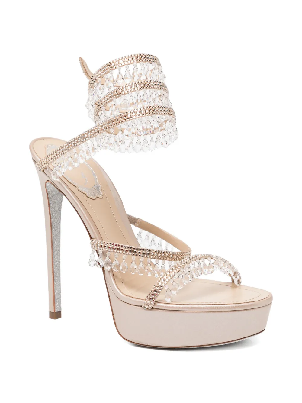 René Caovilla rhinestone heeled sandals Beige