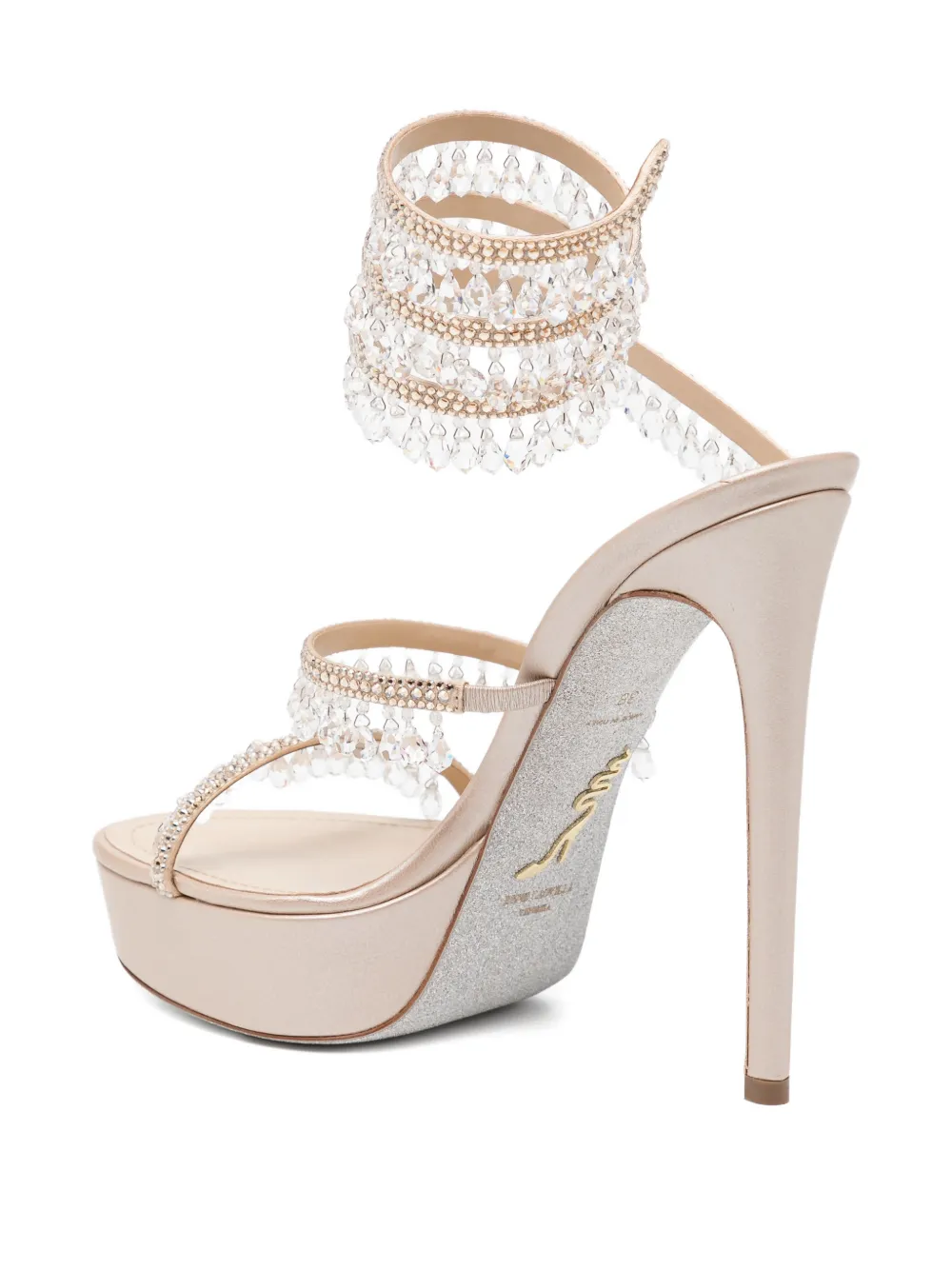 René Caovilla rhinestone heeled sandals Beige