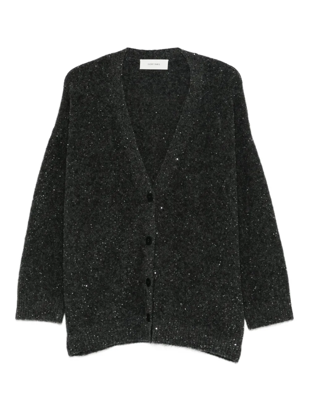 Ivory Paris Sequin-embellished Button-up Cardigan In Gray