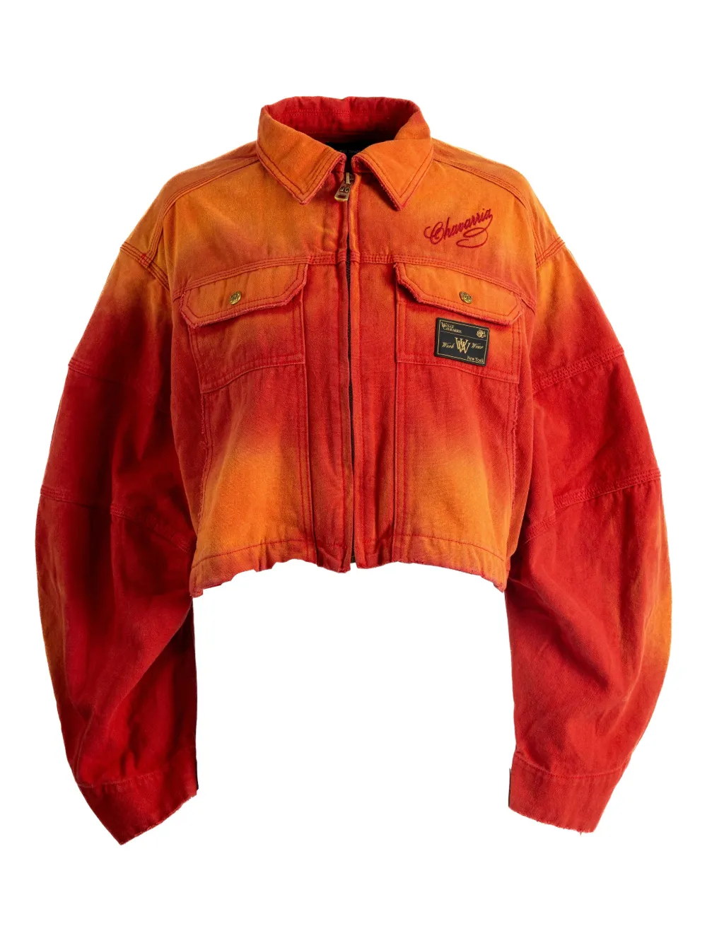 Willy Chavarria Zip-up Point-collar Cropped Jacket In Orange