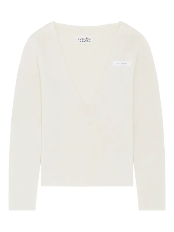 MM6 Maison Margiela V-neck Sweater | Neutrals | FARFETCH ZA