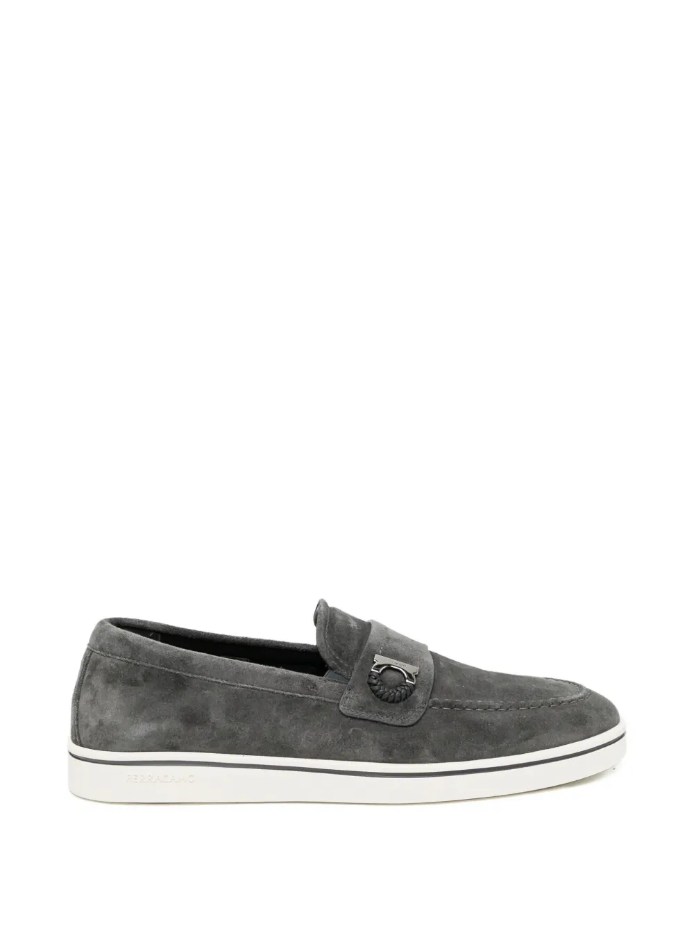 Ferragamo logo-plaque suede loafers - Grigio
