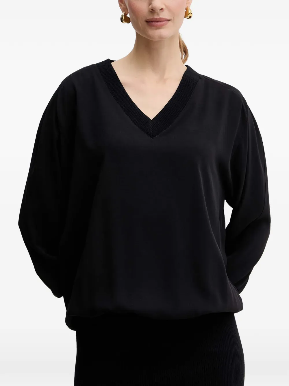 Pinko V-neck Ribbed Mini Dress In Black