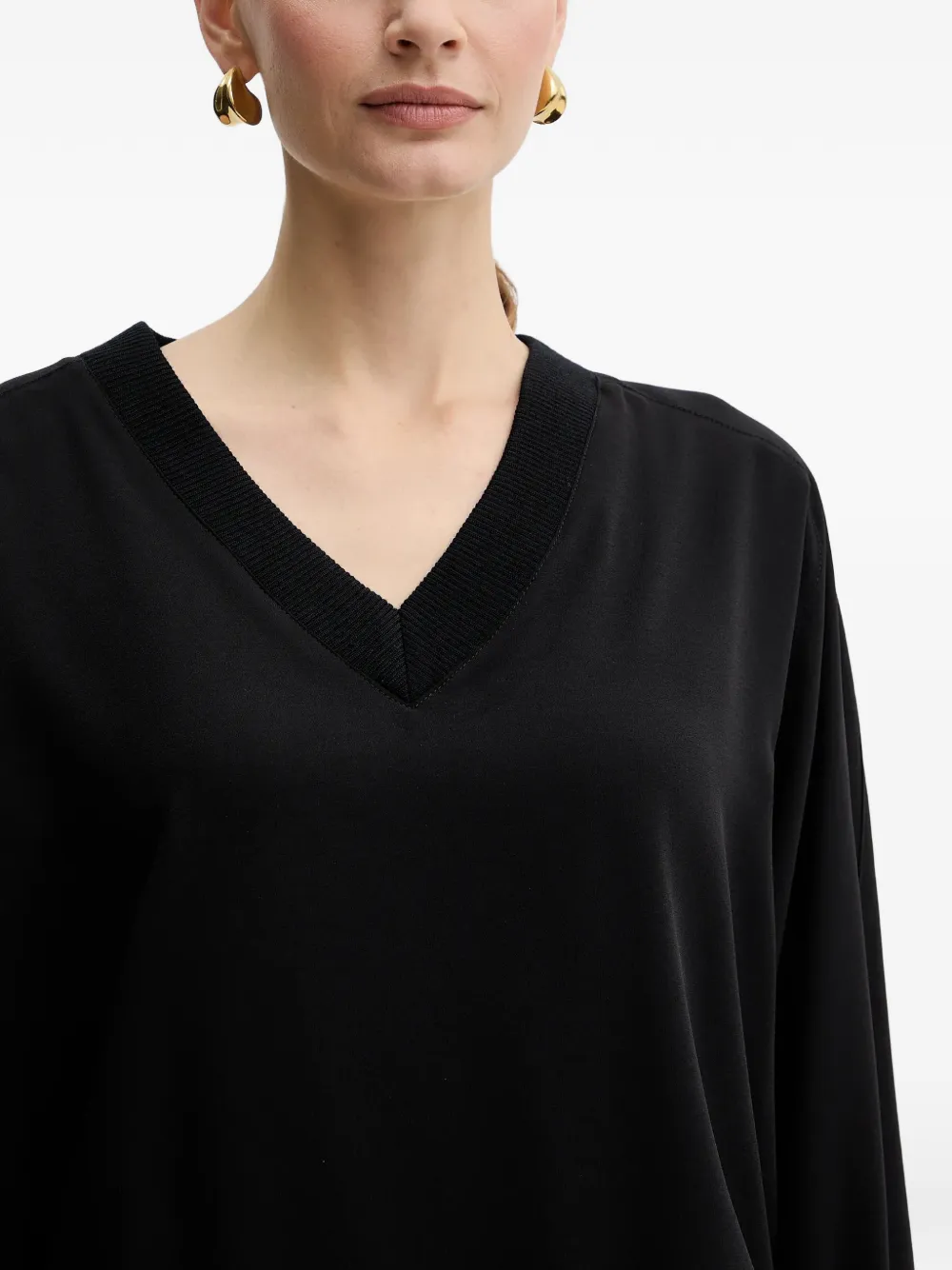 Pinko V-neck Ribbed Mini Dress In Black