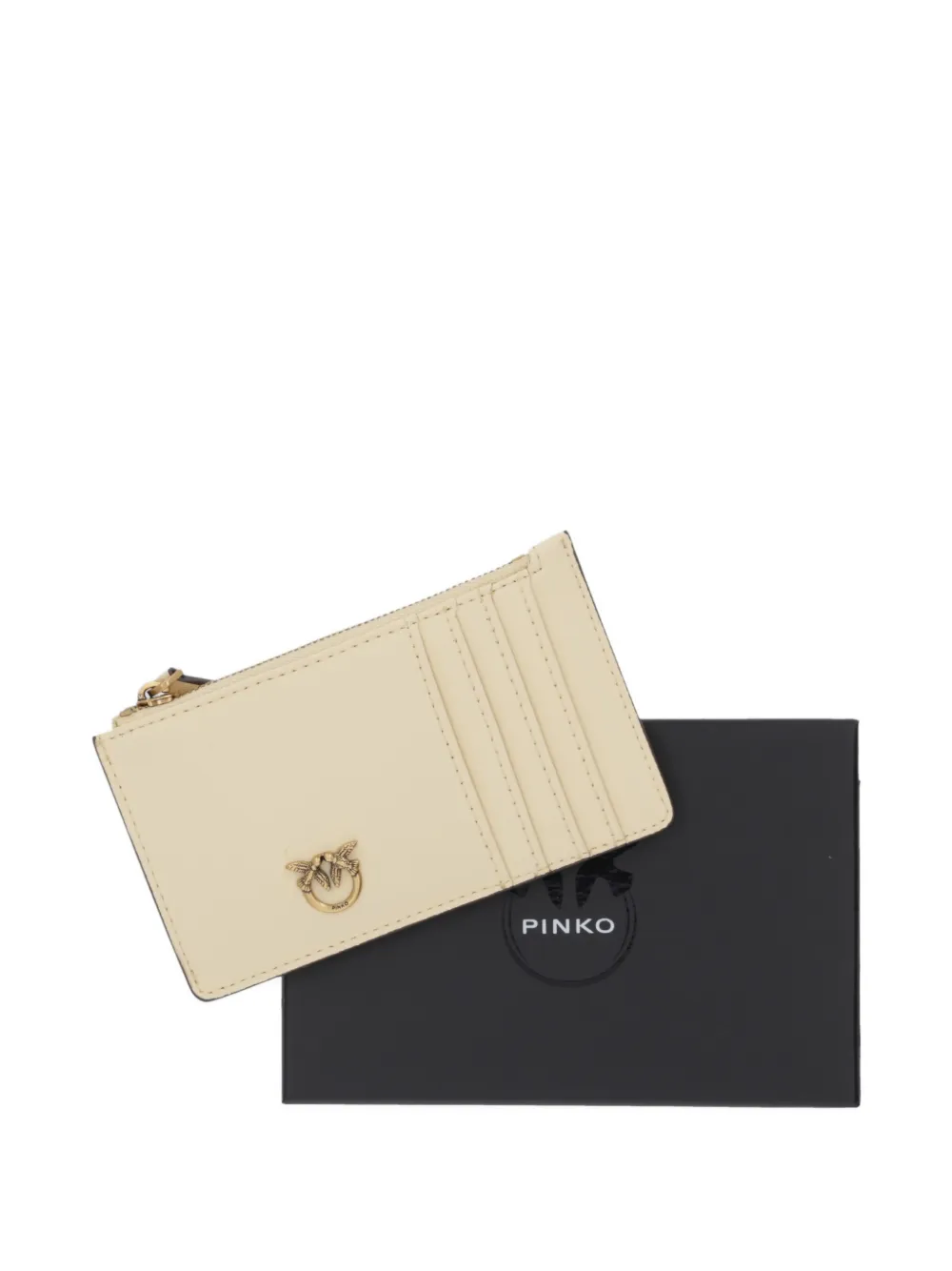 Pinko Airone Chevron Zip Wallet In Neutral