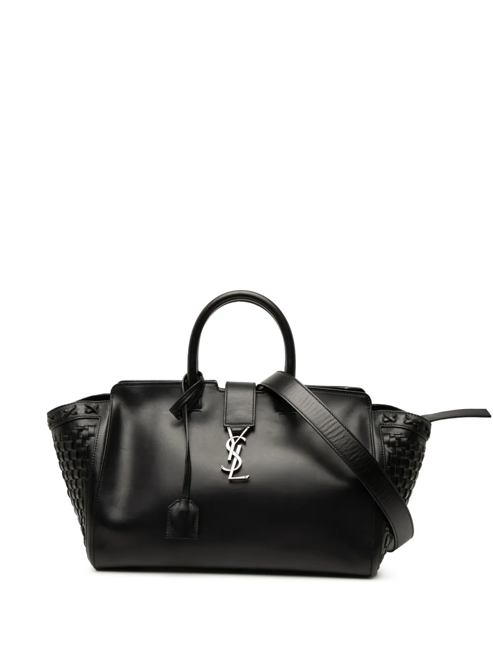 Saint Laurent Pre-Owned 2018 Small Woven Trimmed Leather Downtown Cabas satchel | Black | Image 1