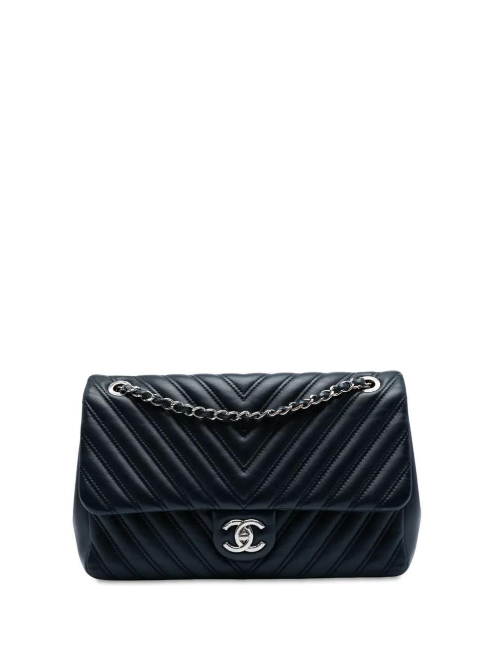 Pre-owned Chanel 2015-2016 Jumbo Classic Chevron Lambskin Double Stitch Single Flap Shoulder Bag In Blue