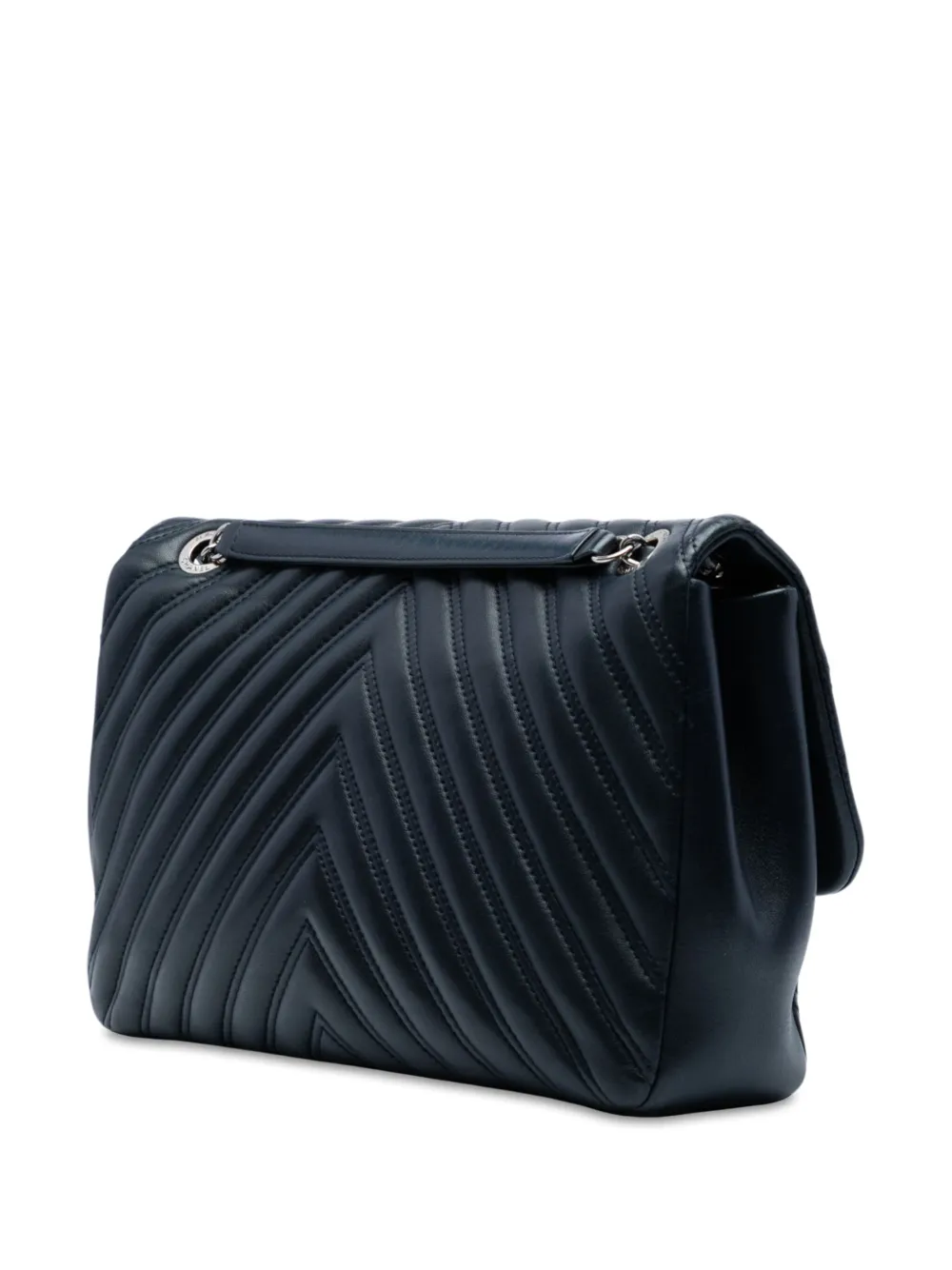 Pre-owned Chanel 2015-2016 Jumbo Classic Chevron Lambskin Double Stitch Single Flap Shoulder Bag In Blue
