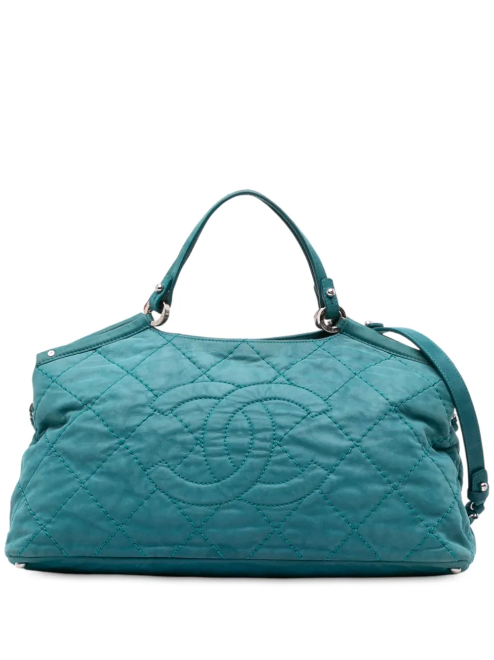 CHANEL Pre-Owned 2012 スモール イリディセント カーフスキン シー ヒット トート サッチェルバッグ - ブルー CHANEL Pre-Owned 2012 スモール イリディセント カーフスキン シー ヒット トート サッチェルバッグ - ブルー