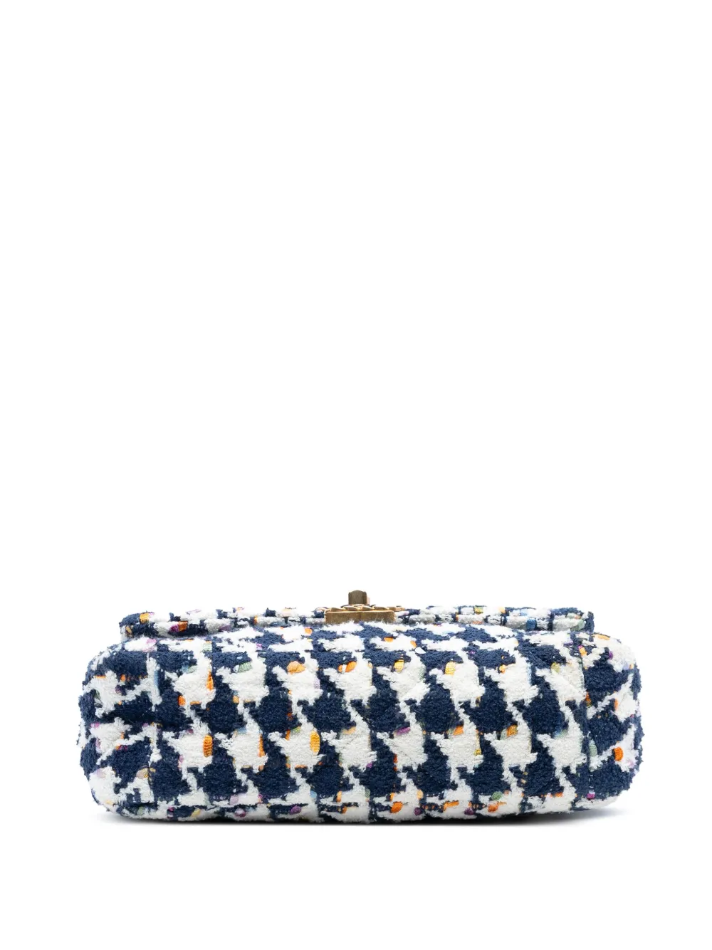 Pre-owned Chanel 2021 Medium Houndstooth Tweed 19 Flap Satchel In Blue