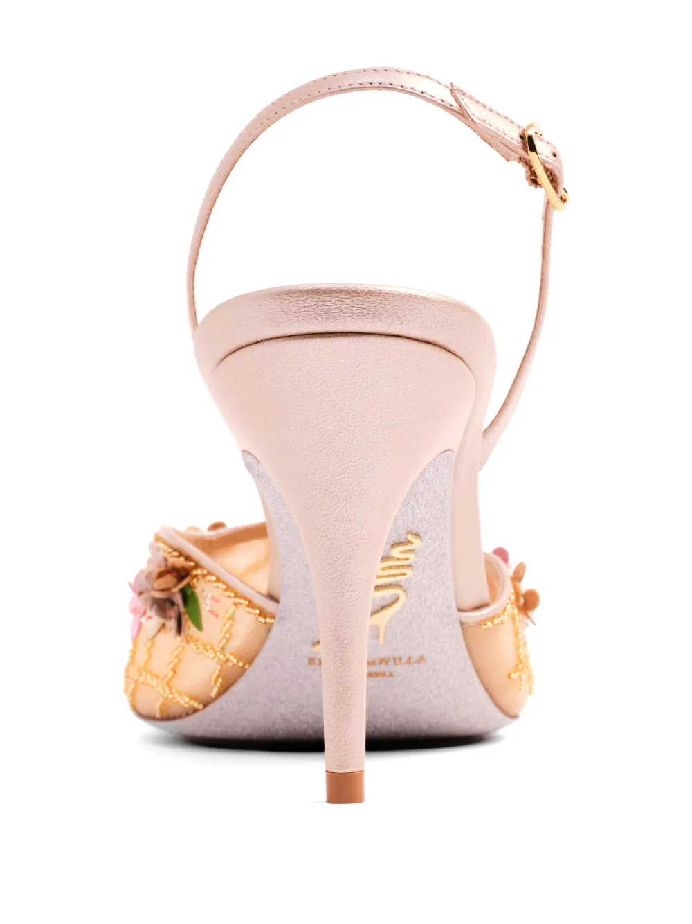 René Caovilla floral-embellished slingback sandals Beige