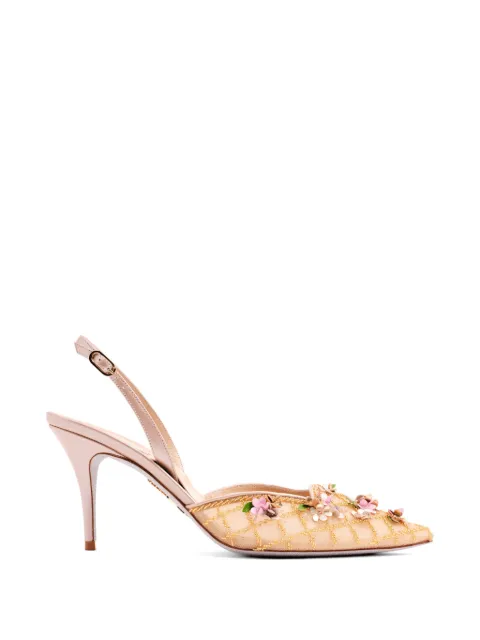 René Caovilla floral-embellished slingback pumps