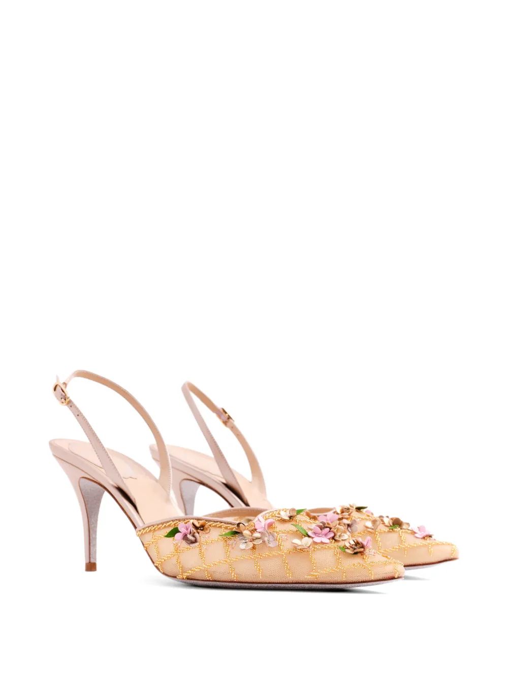 René Caovilla Slingback pumps verfraaid met bloemen Beige
