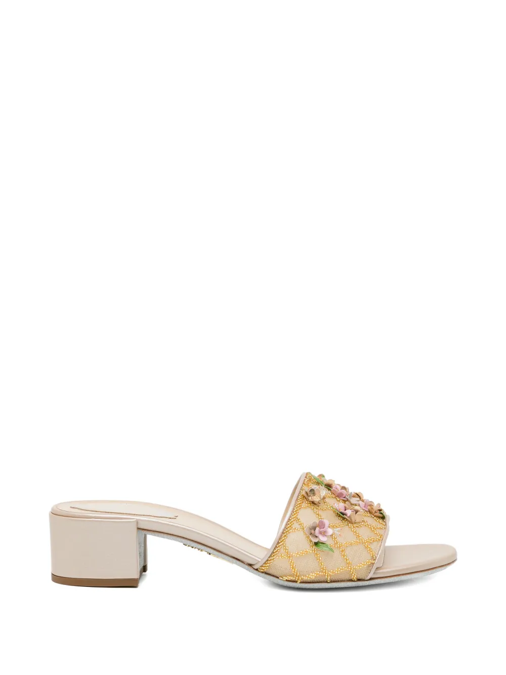René Caovilla Sandalen met bloemenpatch en hak Beige