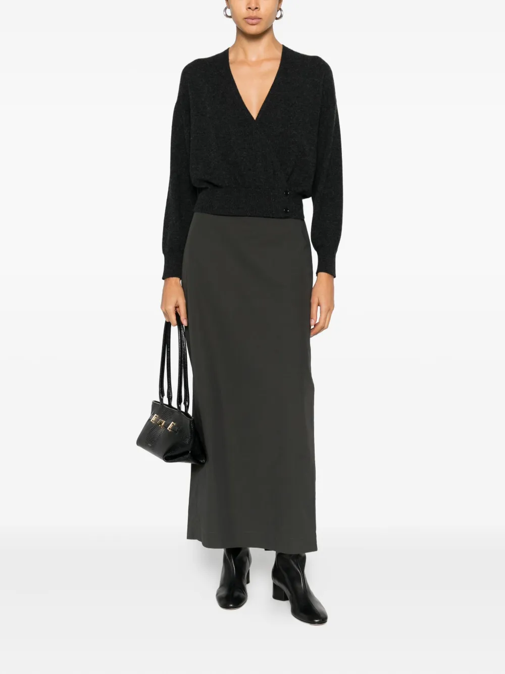 Ivory Paris Wrap Button Cardigan In Black