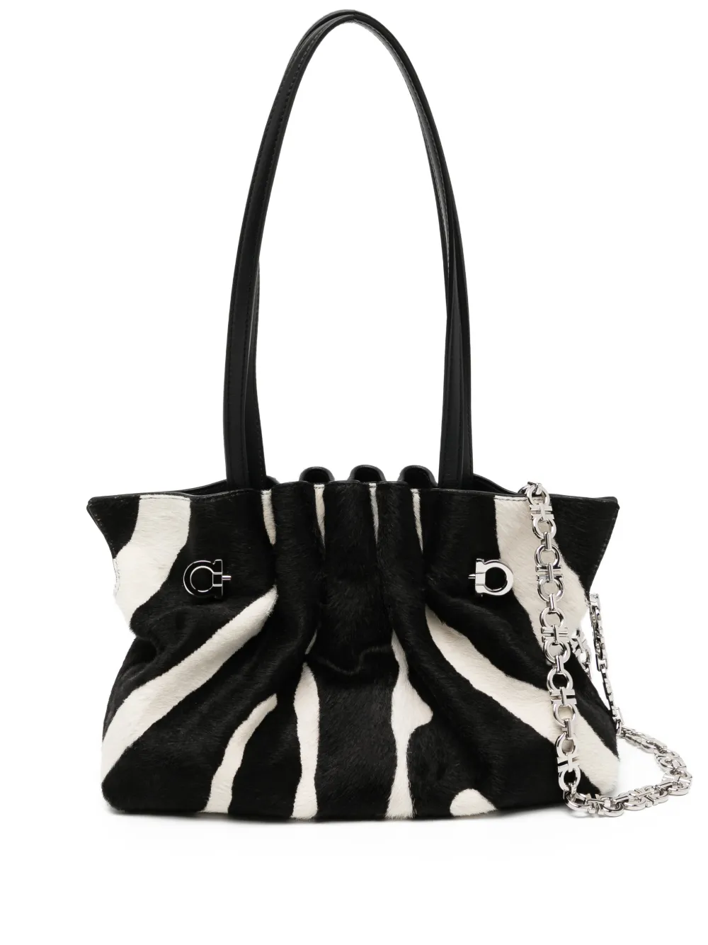 Ferragamo animal-printed calf hair shoulder bag - Nero