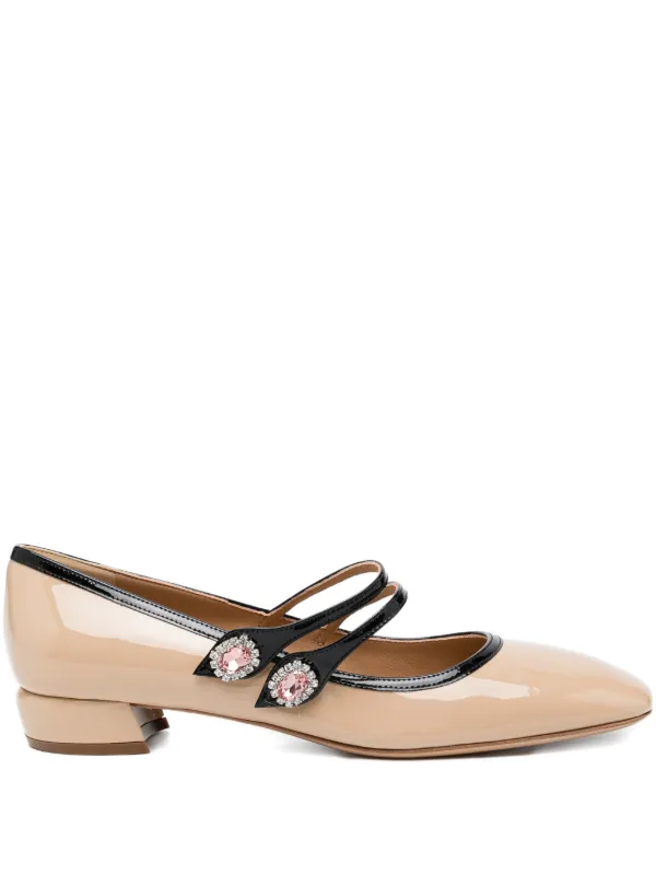 Ferragamo 20mm Crystal Embellished Mary Jane Pumps in Neutrals