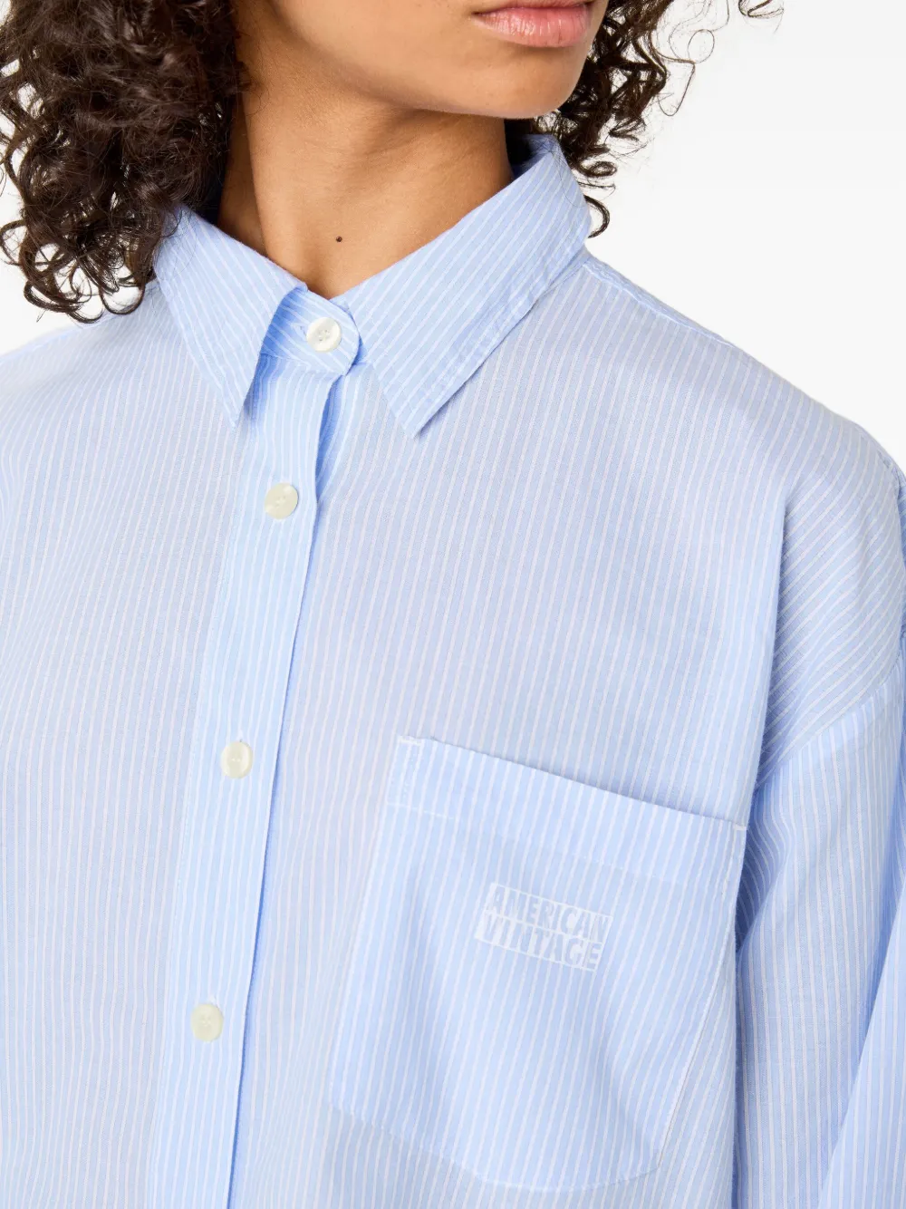 American Vintage Eluabird gestreepte blouse met opgestikte zak Blauw
