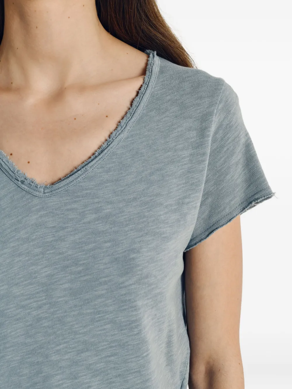 American Vintage Sonoma Frayed V-neck T-shirt In Blue