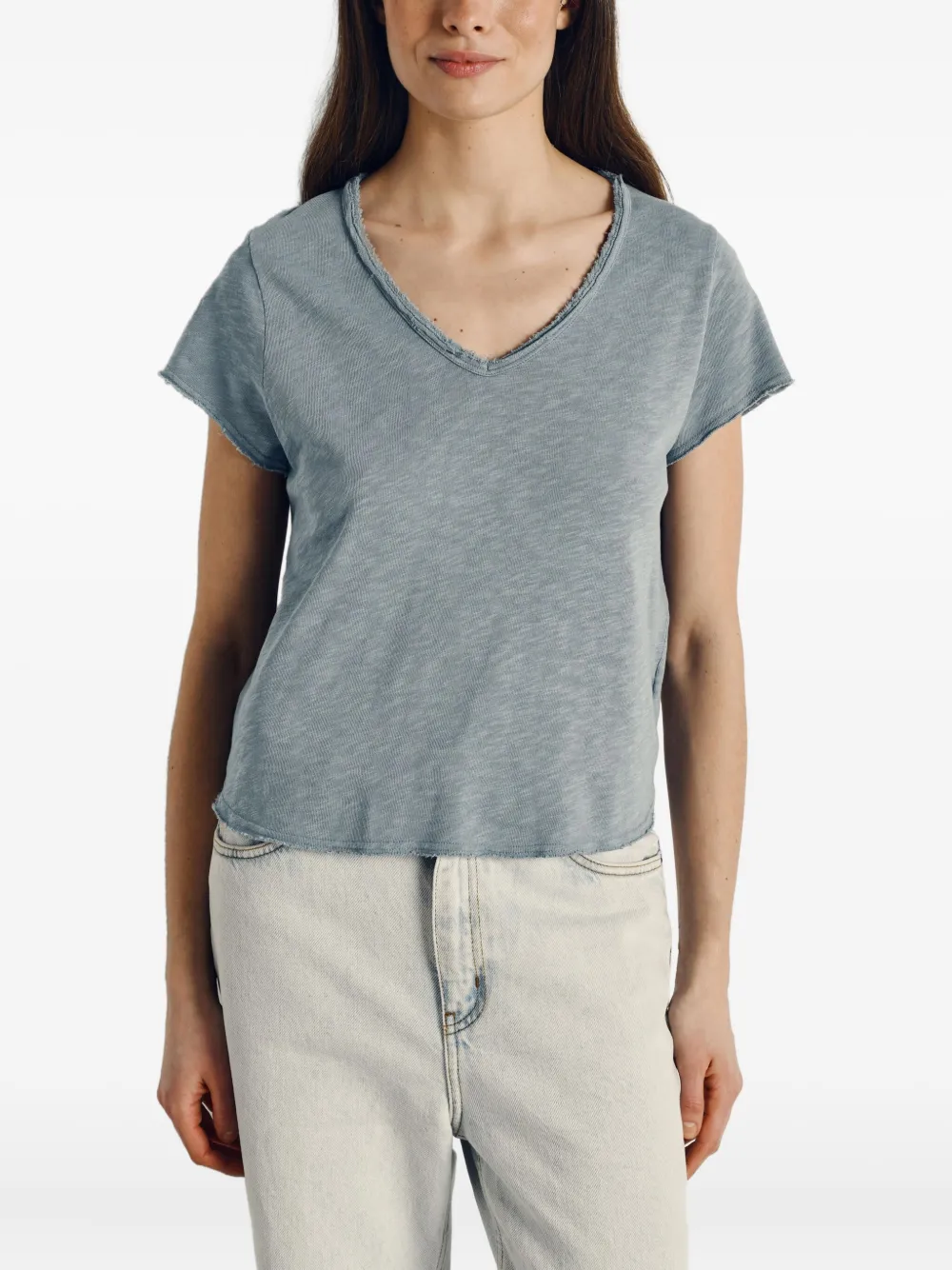 American Vintage Sonoma Frayed V-neck T-shirt In Blue