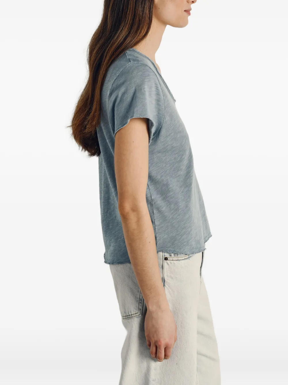 American Vintage Sonoma Frayed V-neck T-shirt In Blue