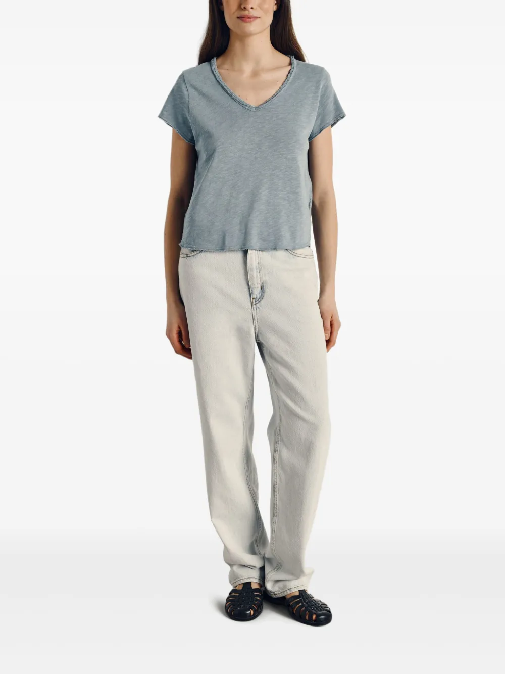 American Vintage Sonoma Frayed V-neck T-shirt In Blue