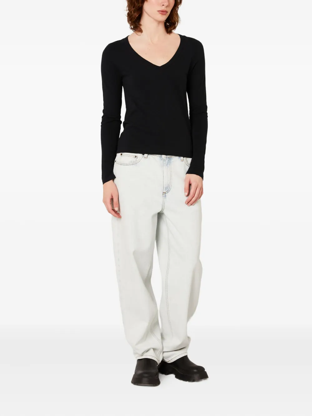 American Vintage Gamipy Long-sleeve V-neck T-shirt In Black