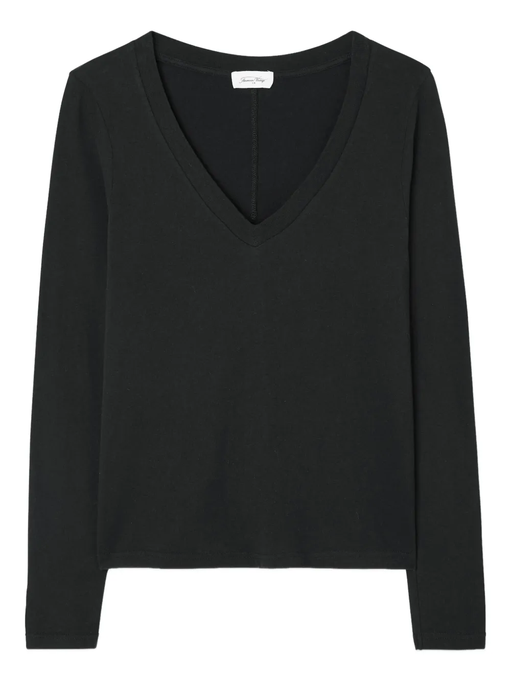 American Vintage Gamipy Long-sleeve V-neck T-shirt In Black