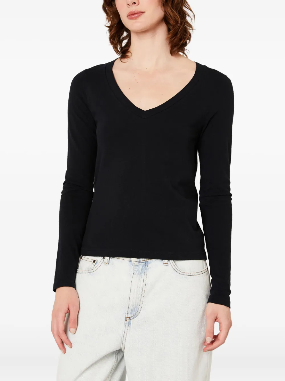 American Vintage Gamipy Long-sleeve V-neck T-shirt In Black