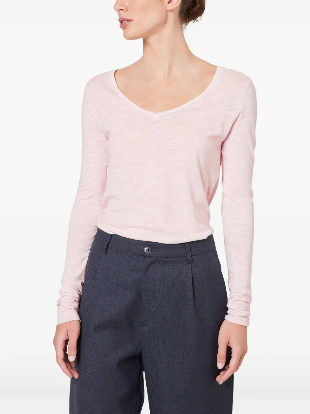 American Vintage Jacksonville Long-sleeve V-neck T-shirt In Pink