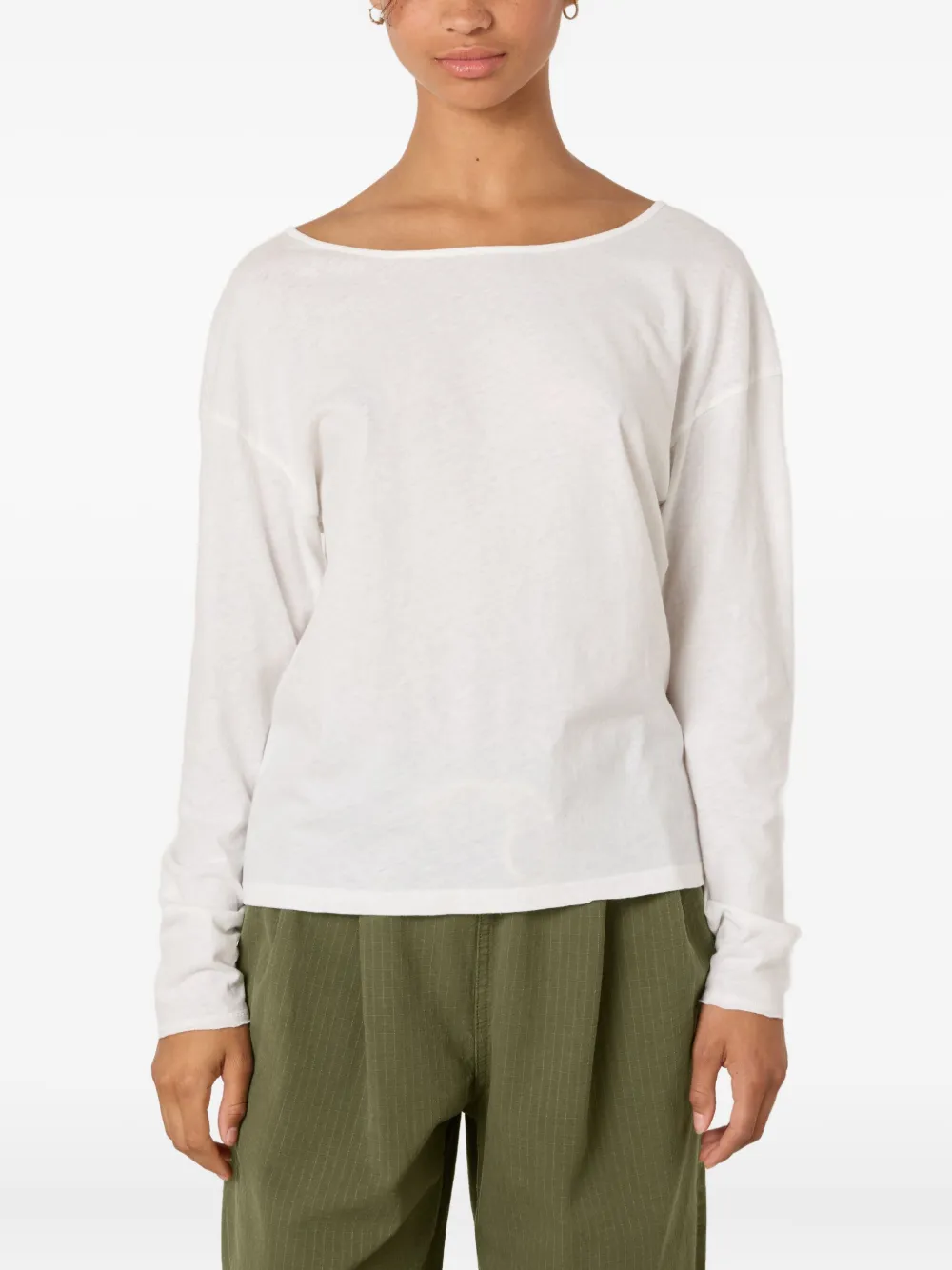 American Vintage Aksun Boat-neck Long-sleeved T-shirt In White