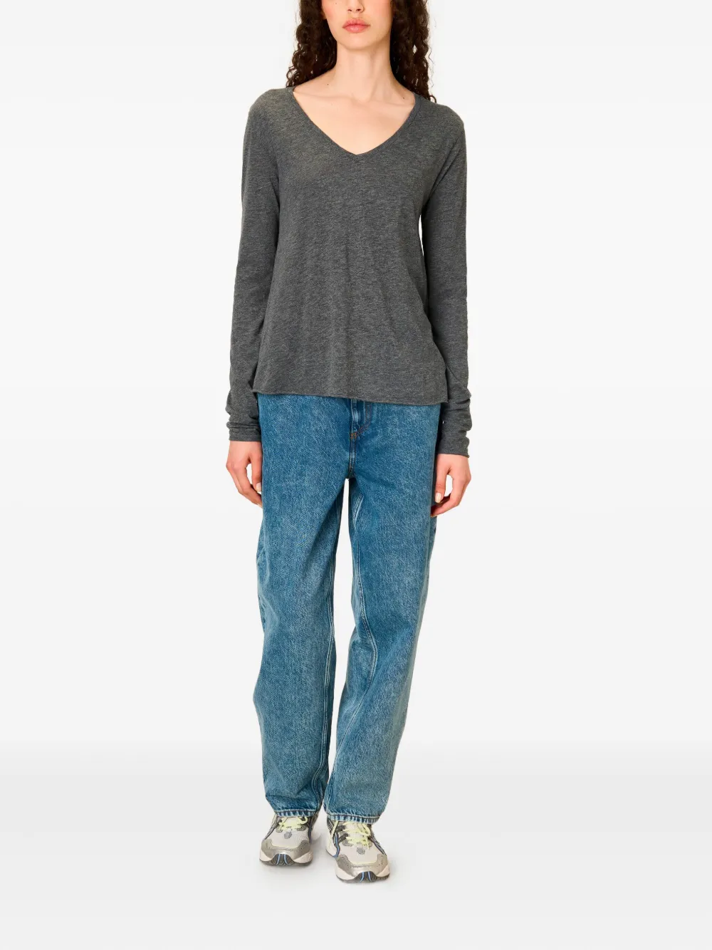 American Vintage Jacksonville V-neck Long-sleeved Top In Gray