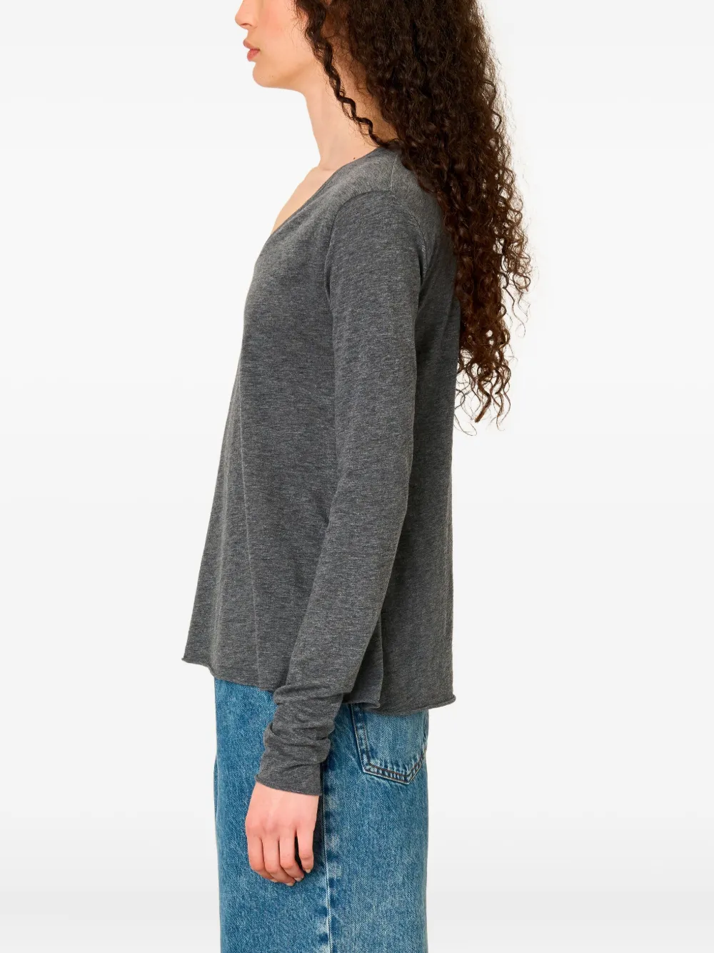 American Vintage Jacksonville V-neck Long-sleeved Top In Gray