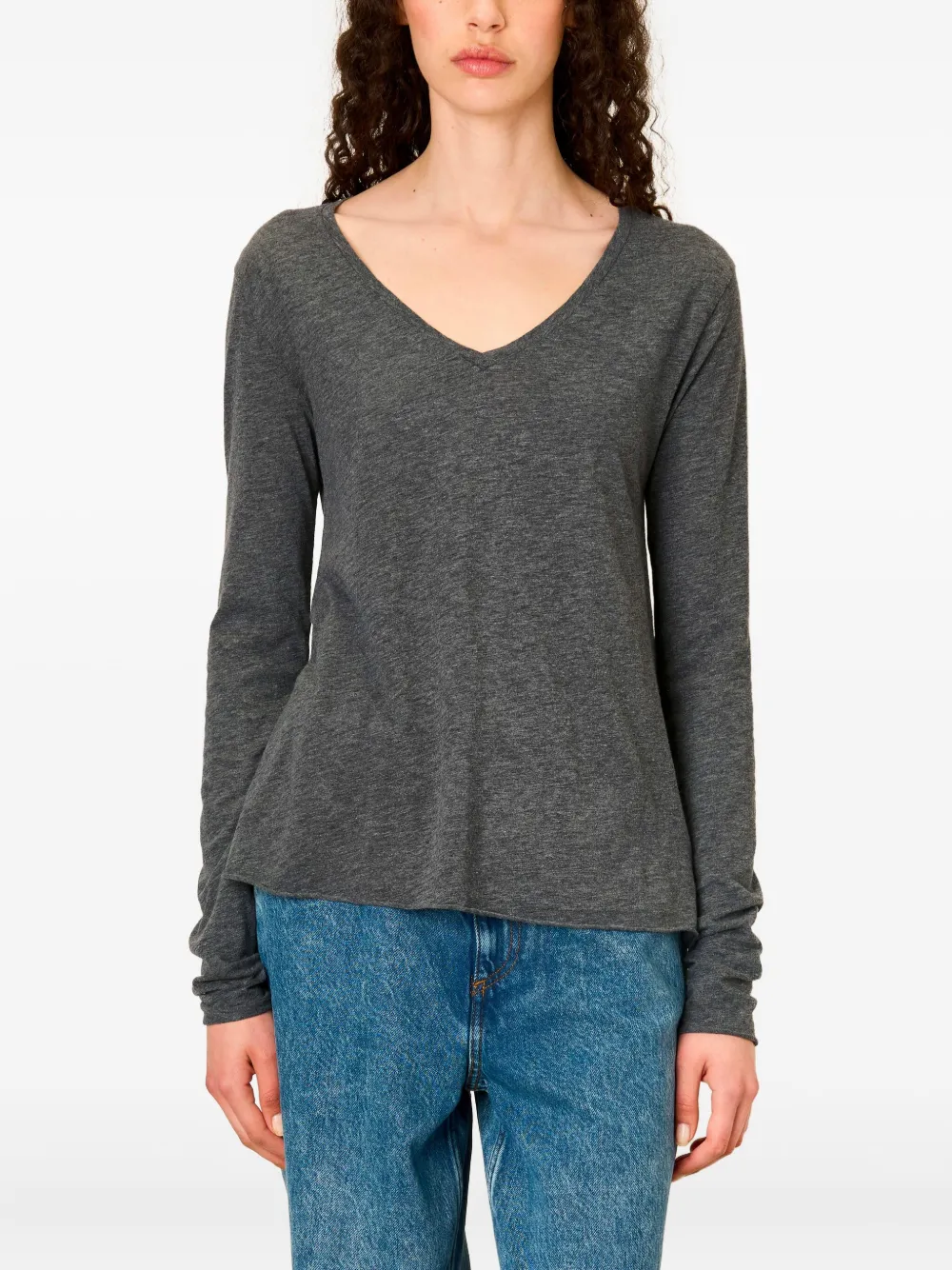 American Vintage Jacksonville V-neck Long-sleeved Top In Gray