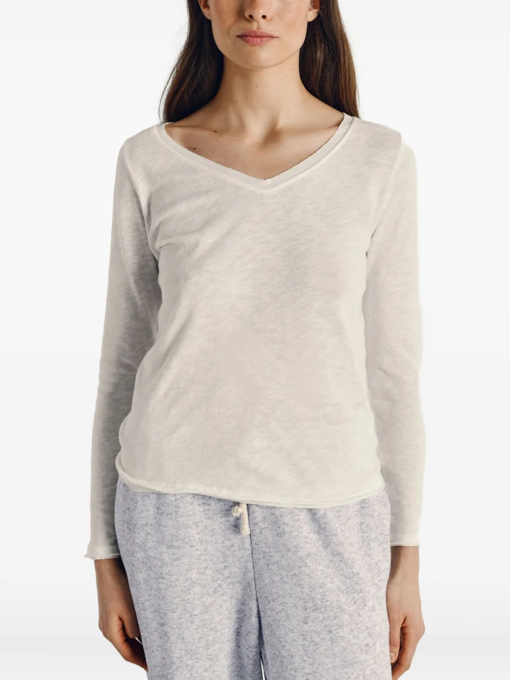 American Vintage Sonoma Long-sleeves V-neck T-shirt In White