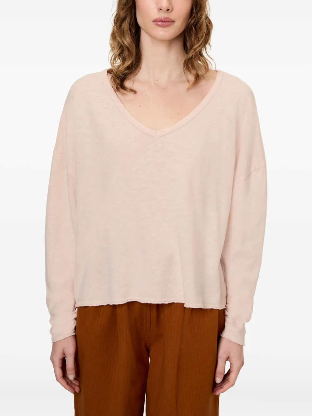 American Vintage Sonoma Long-sleeve V-neck T-shirt In Pink