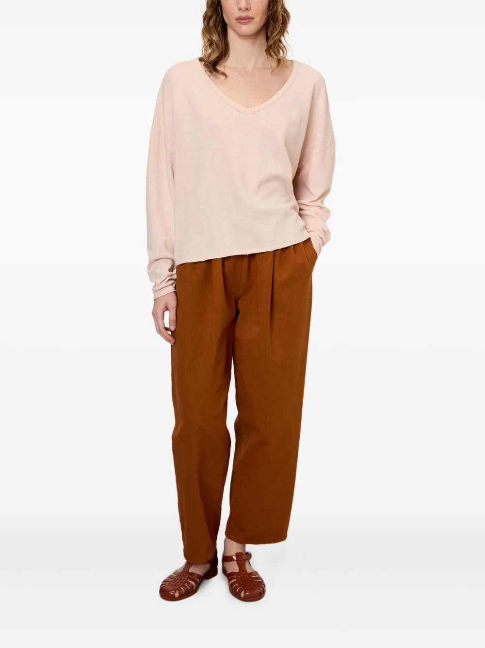 American Vintage Sonoma Long-sleeve V-neck T-shirt In Pink