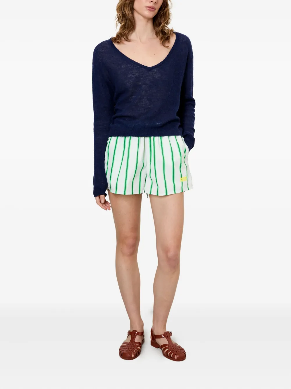 Dumy Fine-Knit V-Neck Sweater
