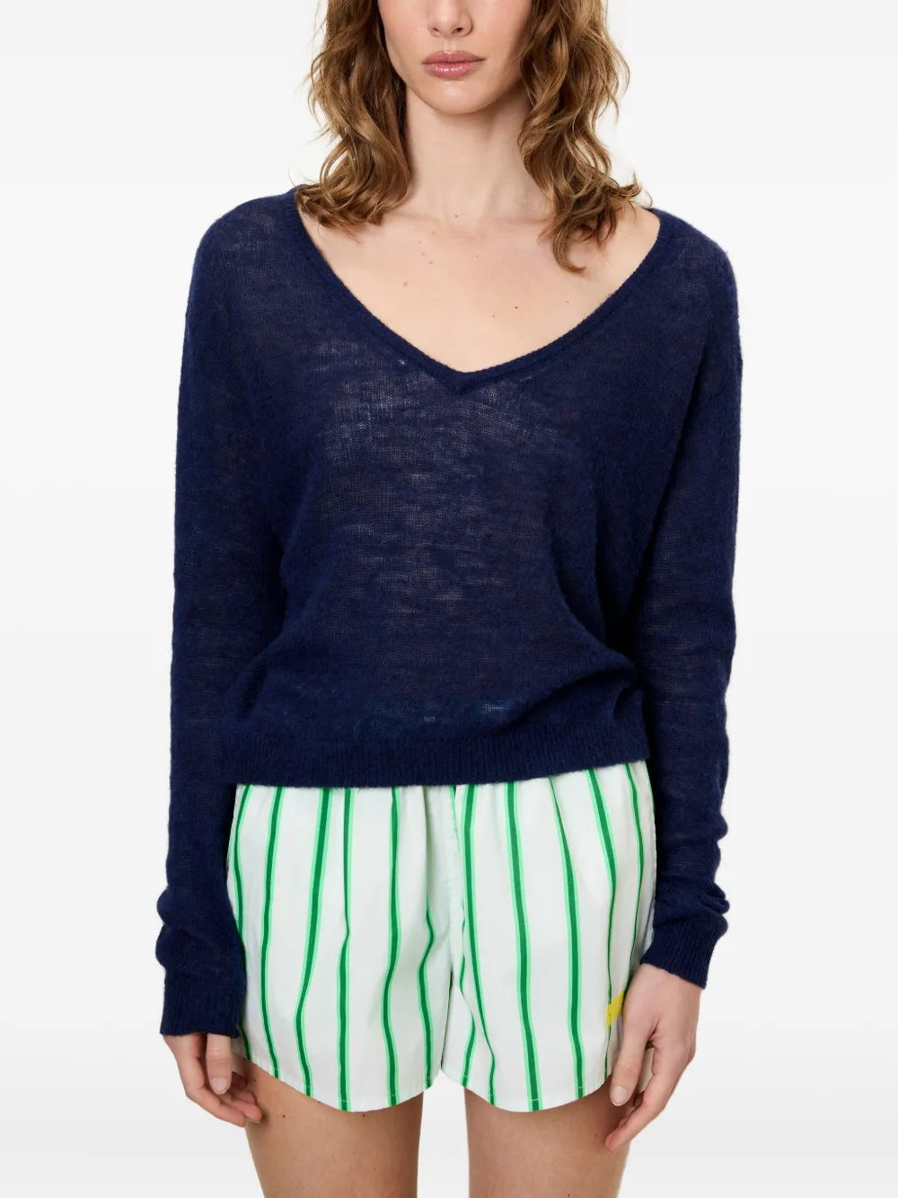 Dumy Fine-Knit V-Neck Sweater