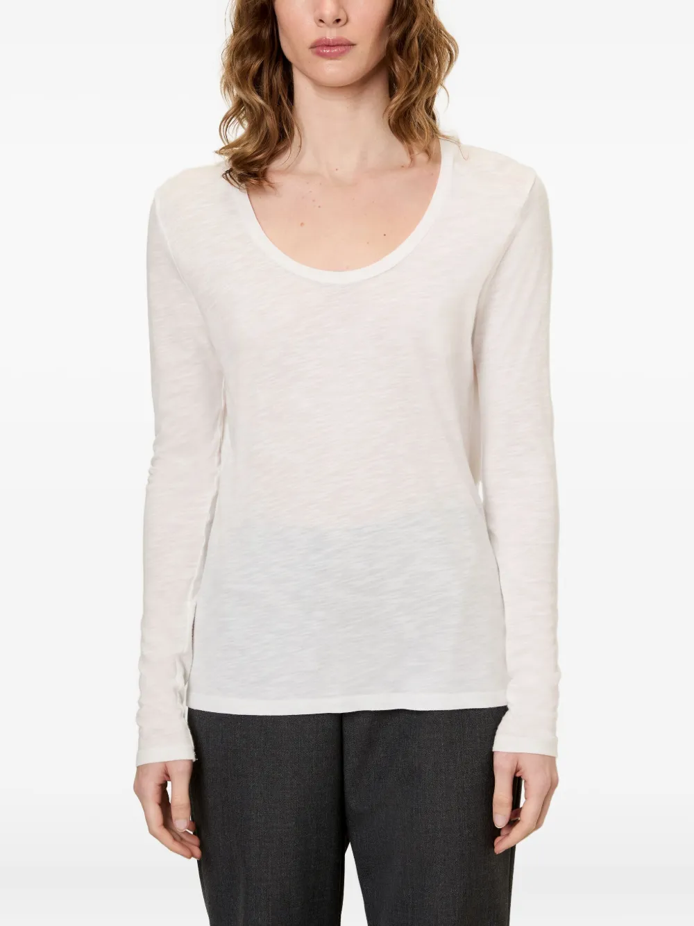 American Vintage Jacksonville Long-sleeve Scoop-neck T-shirt In White