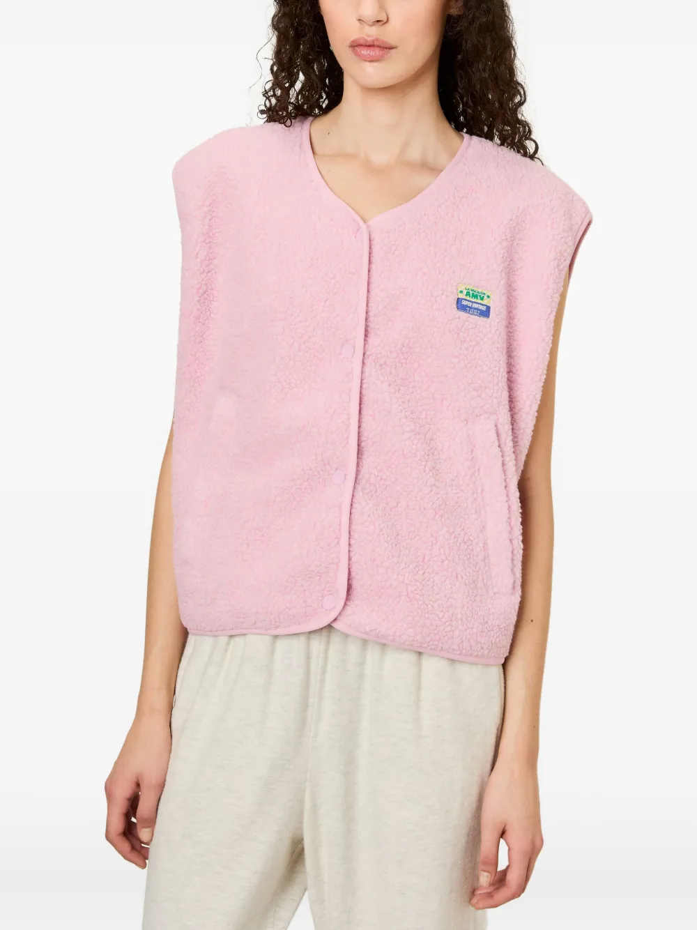 American Vintage Hoktown bodywarmer van imitatielamswol met patch Roze