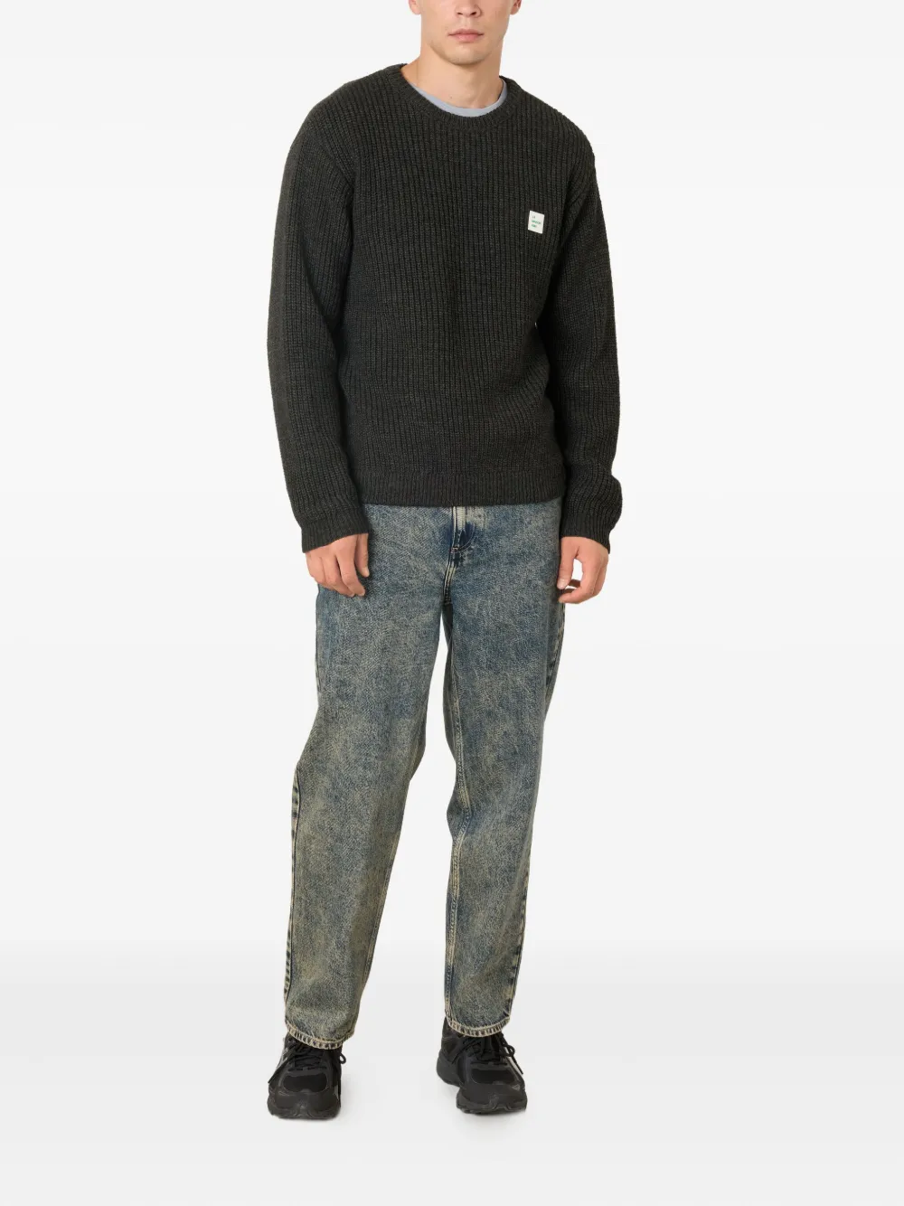 American Vintage Geribbelde trui met logopatch - Grijs