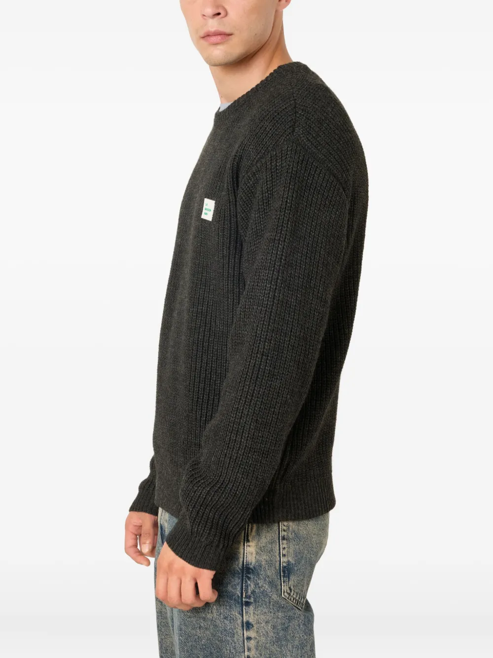 American Vintage Geribbelde trui met logopatch Grijs