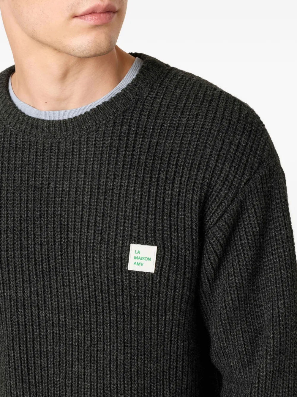 American Vintage Geribbelde trui met logopatch Grijs
