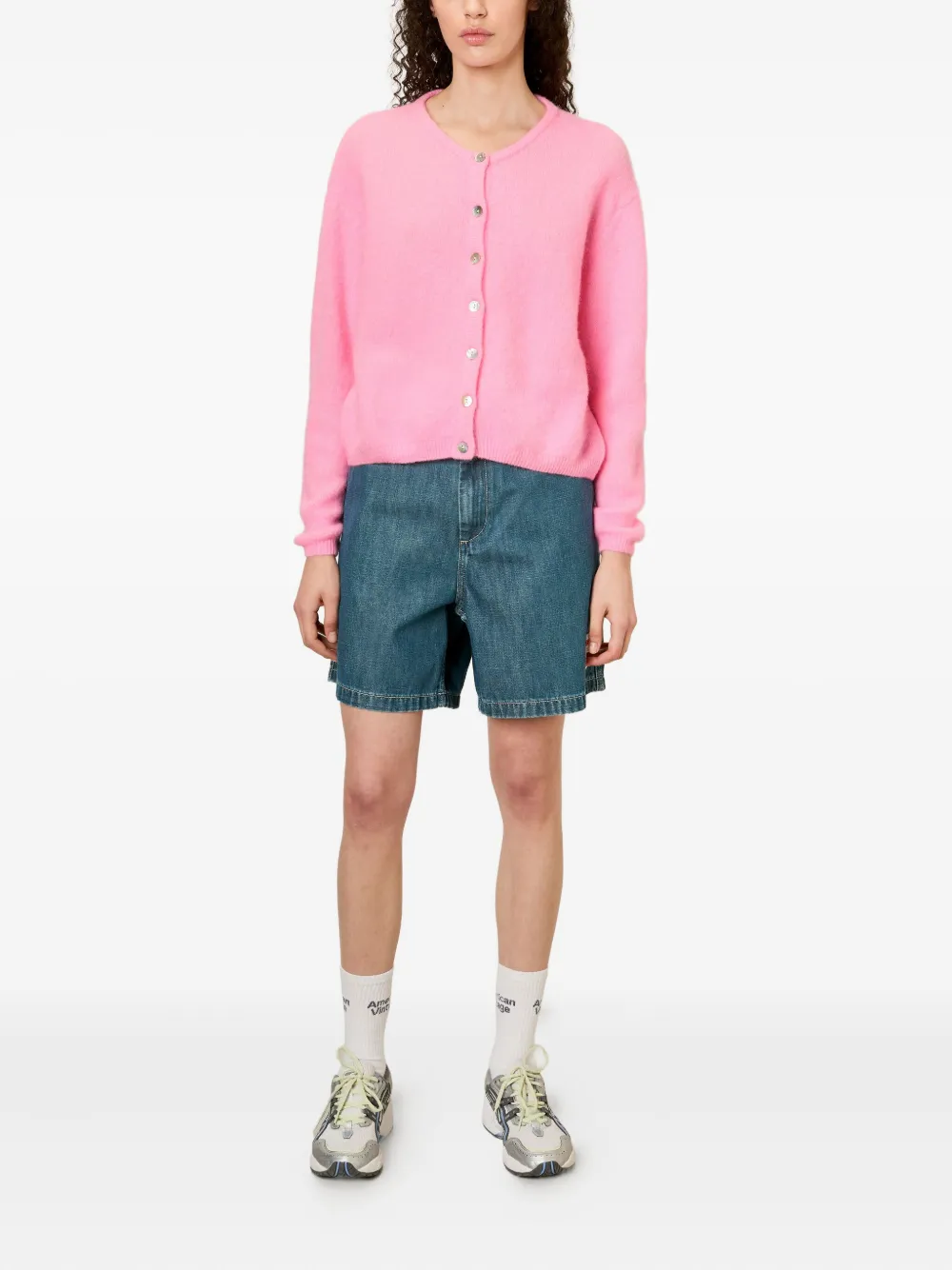 American Vintage Vitow Buttoned Ribbed Cardigan In Pink